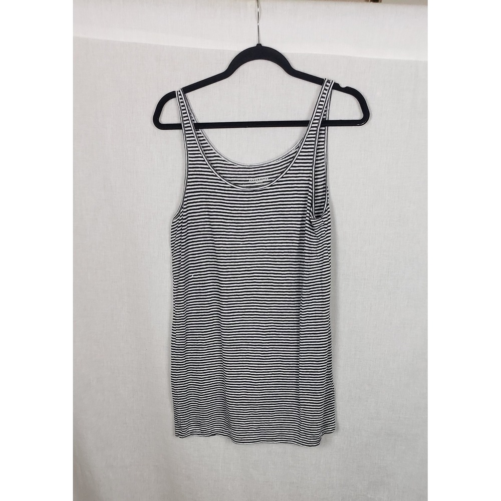 Eileen Fisher 100% Organic Linen Striped Tank Top Black White M Nautical Casual